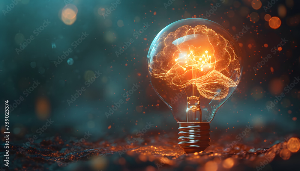 Brain light bulb human brain glowing inside of light bulb. Conceptual symbol of idea and insight. 