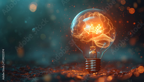 Brain light bulb human brain glowing inside of light bulb. Conceptual symbol of idea and insight. 