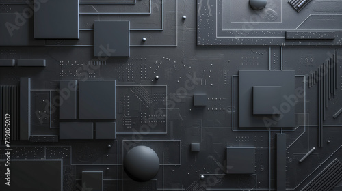 Dark high tech background black anodized metal texture abstract geometric shapes modern minimalist flat neumorphism layers - UI / UX layout design