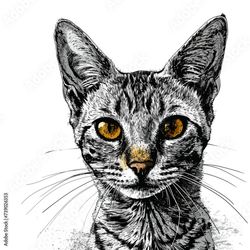 bengal cat sitting on a white background. Vector illustration.