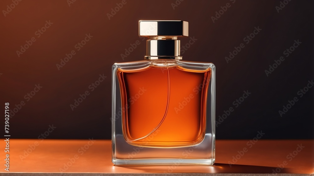 Chic minimalist and stylish perfume bottle on orange dark metallic background from Generative AI Chic minimalist and stylish perfume bottle on orange dark metallic background from Generative AI