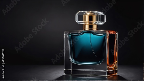 Chic minimalist and stylish perfume bottle on black dark metallic background from Generative AI