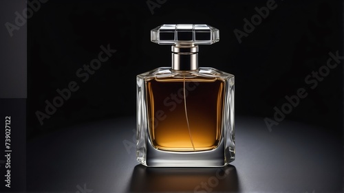 Chic minimalist and stylish perfume bottle on black dark metallic background from Generative AI