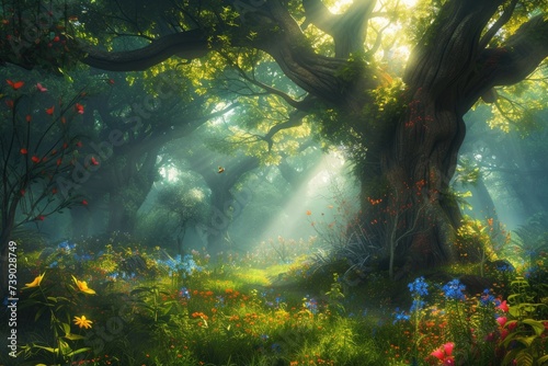 Magical fantasy fairy tale scenery  night in a forest