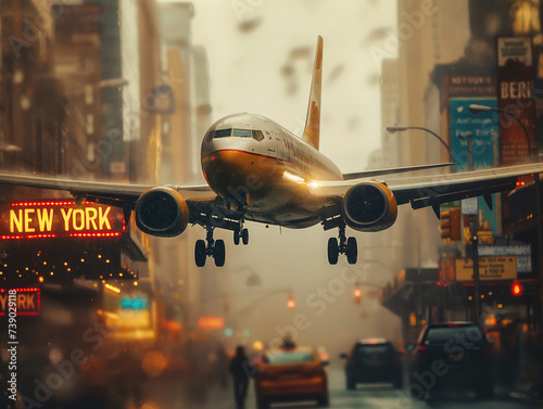Commercial airplane landing in New York with 