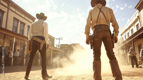 High Noon Duel in the Old West - Cowboys at the Ready - western - street - cowboys - duel
