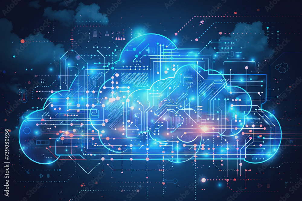Cyber security cloud, detailed interfaces, dark background. AI Generated Cyber security cloud, detailed interfaces, dark background. AI Generated