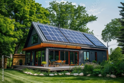 a solar paneled home on a sunny day