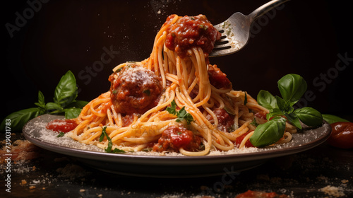 Delicious Spaghetti And Meatballs Tossed In A Rich Bolognese Sauce