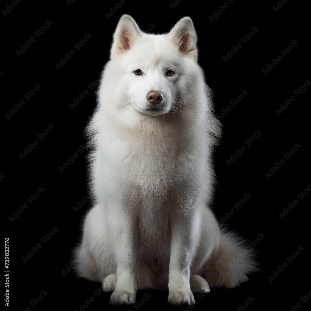 white ainu dog isolated on black white ainu dog isolated on black