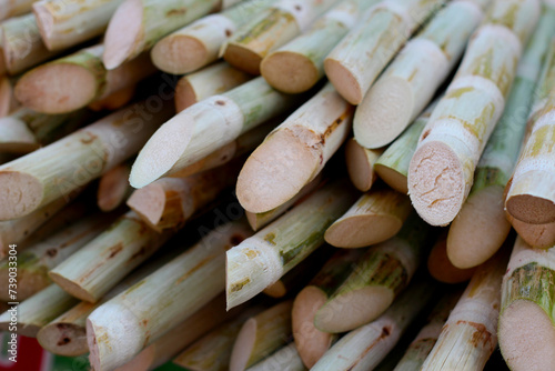 Sugarcane for making sugarcane juice. Thai street food photo