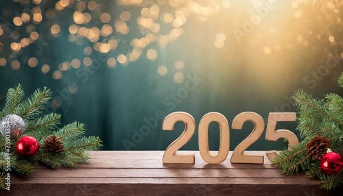 Happy New Year 2025 background, blank canvas for festive messages and designs photo
