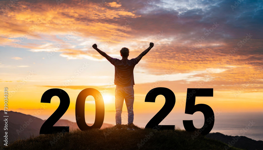 New Year 2025: Silhouette sunset represents hope, transition, and new beginnings New Year 2025: Silhouette sunset represents hope, transition, and new beginnings