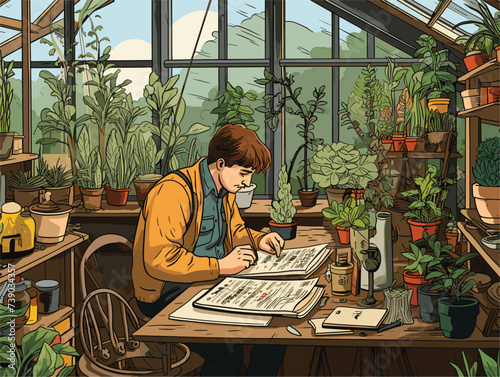 a man working in the greenhouse