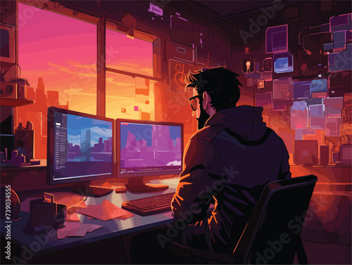 hacker working on laptop