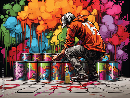 A man paints a mural