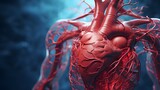 medical organ anatomy with heart and blood vessel in human body, 3d illustration