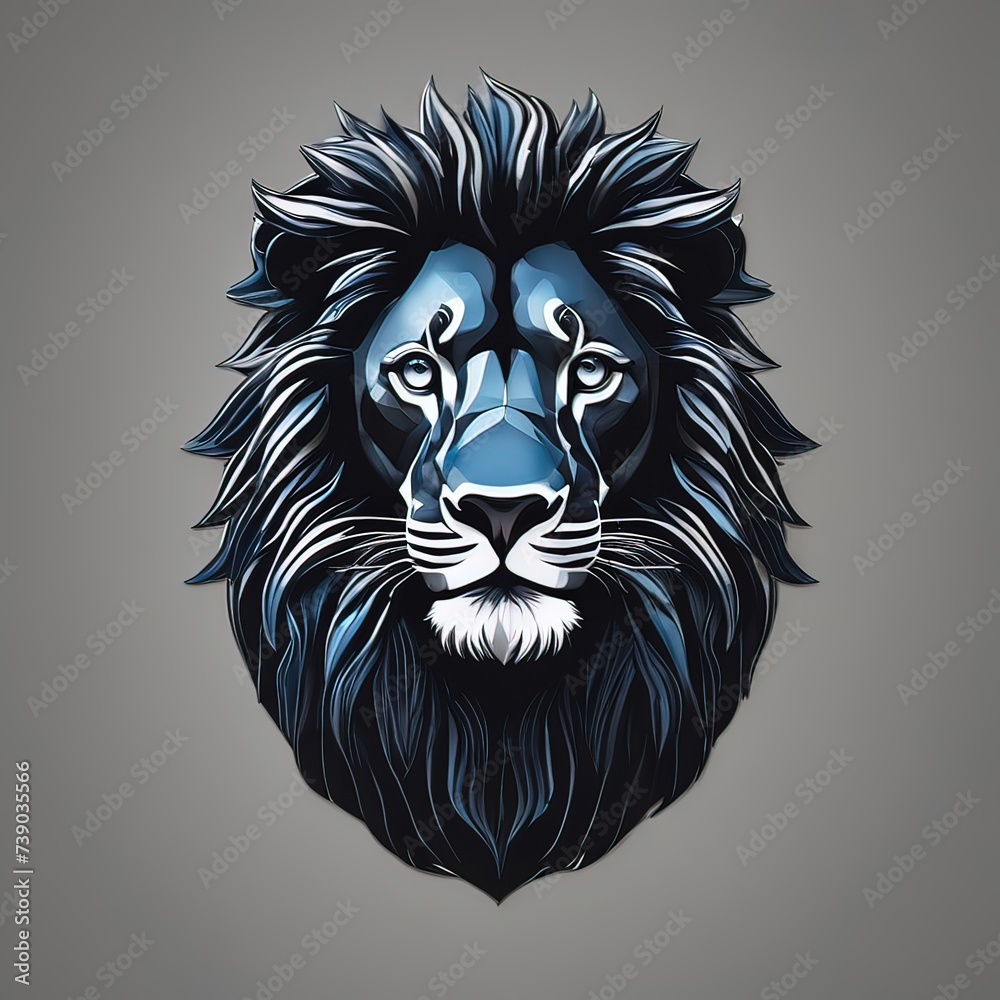 landscape design company logo , minimalistic , front facing lion included, blue , black white