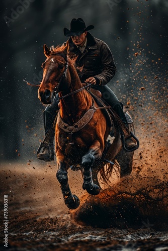 Professional Photography of a Horse and Rider Performing a Freestyle Reining Pattern, Generative AI