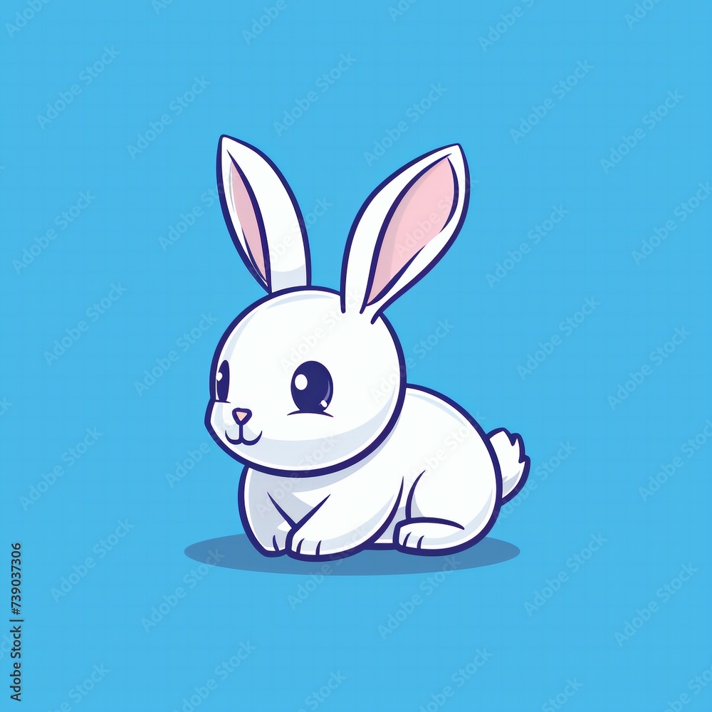 Fototapeta premium Cute rabbit flat logo illustration, cartoon rabbit icon.