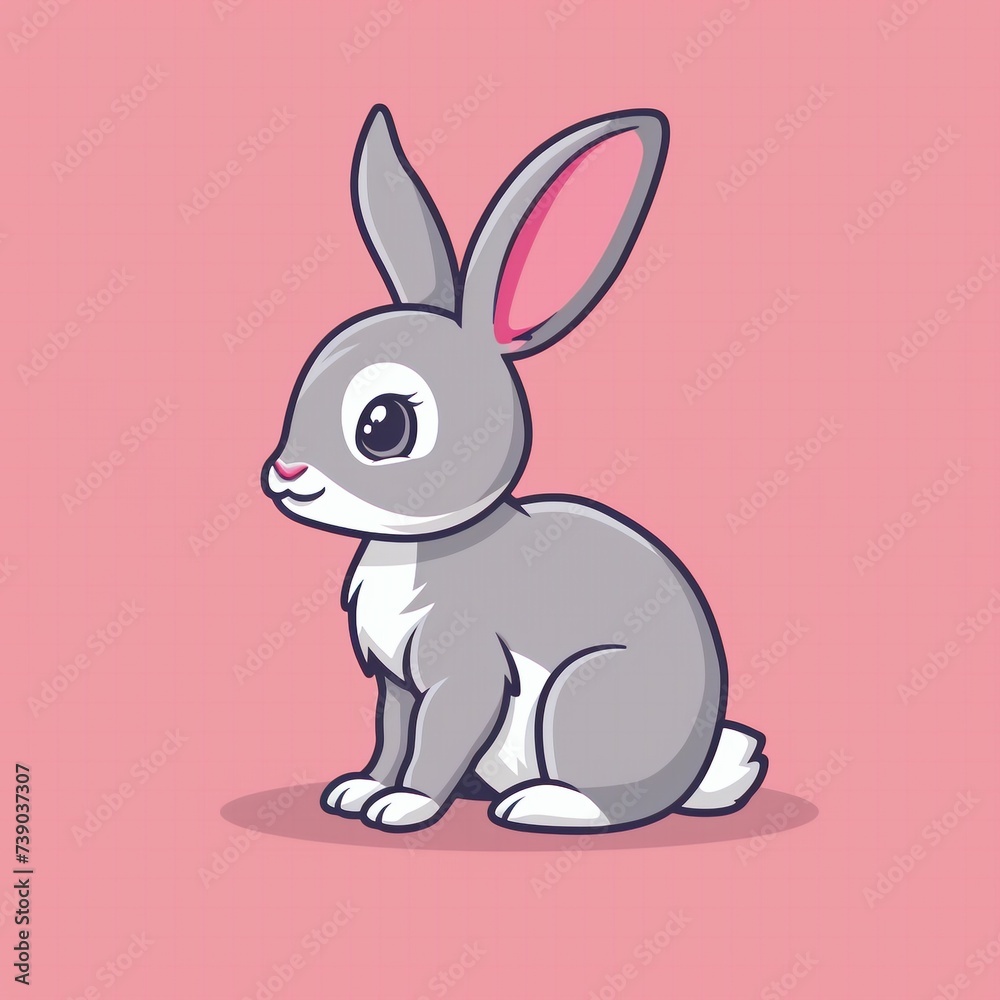 Fototapeta premium Cute rabbit flat logo illustration, cartoon rabbit icon.
