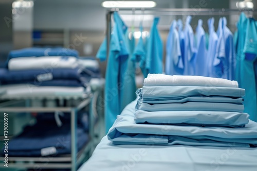 clothes on the shelf at the dry cleaners. Shallow depth of field