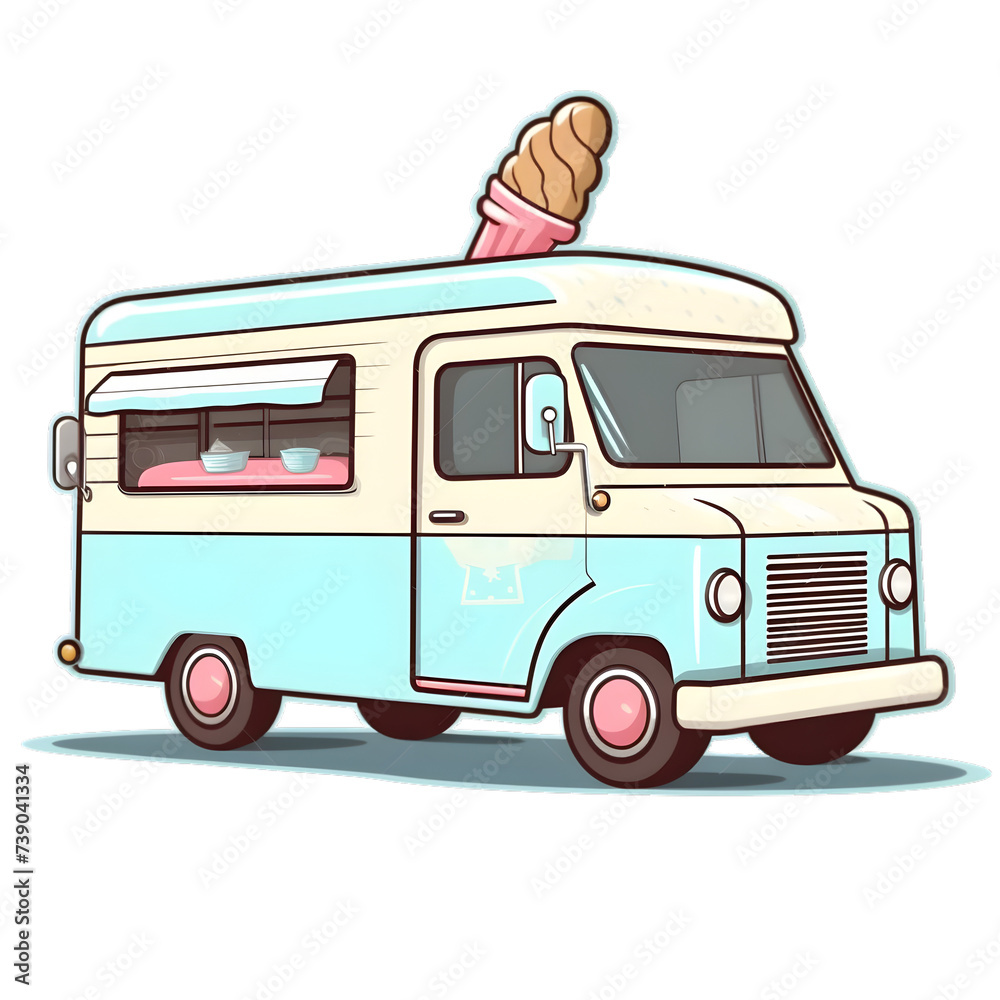 Cartoon ice cream truck sticker illustration