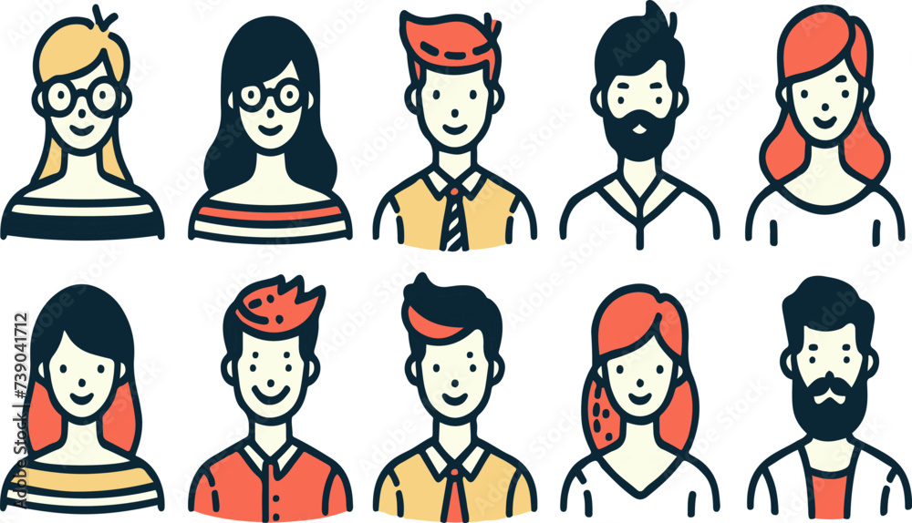 Smiling people avatar set. Different men and women characters collection. Isolated vector illustration. Smiling people avatar set. Different men and women characters collection. Isolated vector illustration.