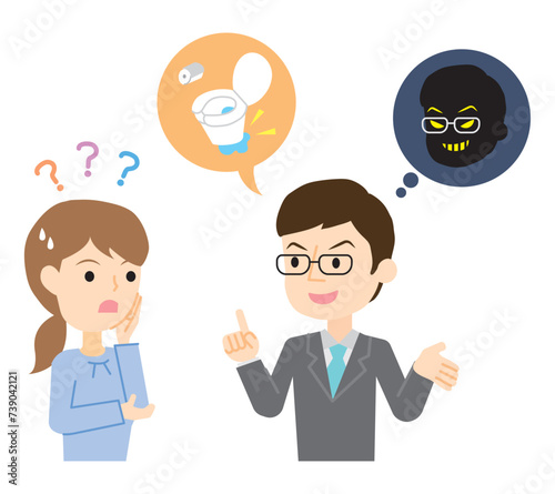 リフォーム詐欺業者と話をする女性