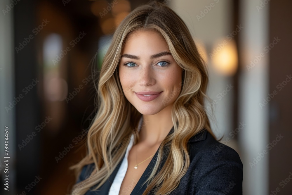 Friendly Real Estate Agent in Elegant Office Approachable real estate agent with a warm smile, dressed professionally in a well-appointed office setting. Friendly Real Estate Agent in Elegant Office Approachable real estate agent with a warm smile, dressed professionally in a well-appointed office setting.