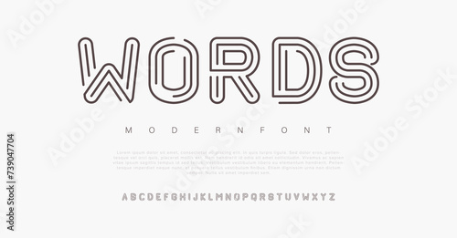 words Double line monogram alphabet and tech fonts. Lines font regular uppercase and lowercase. Vector illustration.