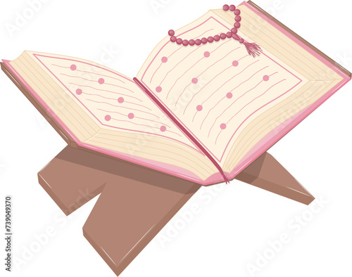 Opened Quran Islamic Book on Stand Vector Illustration	