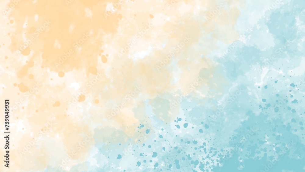 Watercolor background with gradient of blue and orange hues, evoking a serene yet vibrant atmosphere