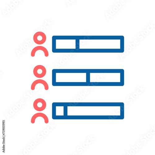Performance Ranking Vector Icon: Characters with Comparative Bars, Thin Line Illustration for Metrics in Business and Politics