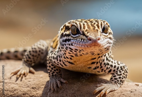 A Curious Leopard Gecko on a Desert Rock photo
