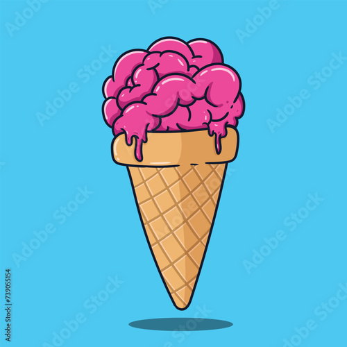 ice cream cone with melting brain illustration. vector icon cartoon style illustration.