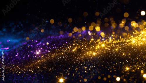 new abstract background with Dark blue and gold particle. Golden light shine particles bokeh on navy blue background. Gold foil texture. Holiday concept © su