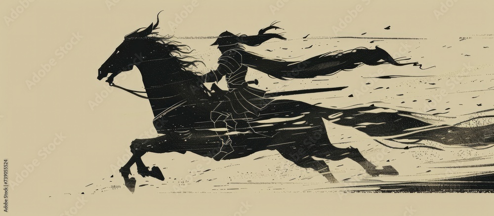 Silent Guardian, Black Silhouette of a Knight Riding on Horseback.