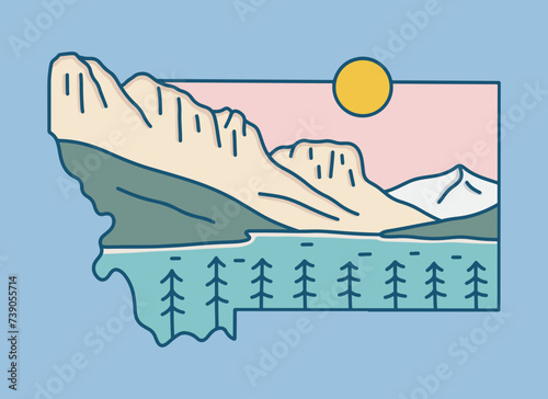 Glacier National Park in Montana mono line vector illustration design
