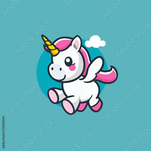Flat design cute baby unicorn vector for logo or branding.
