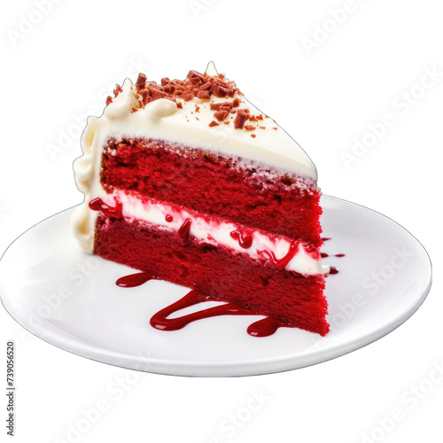 A slice of red velvet cake on a white plate, png / transparent photo