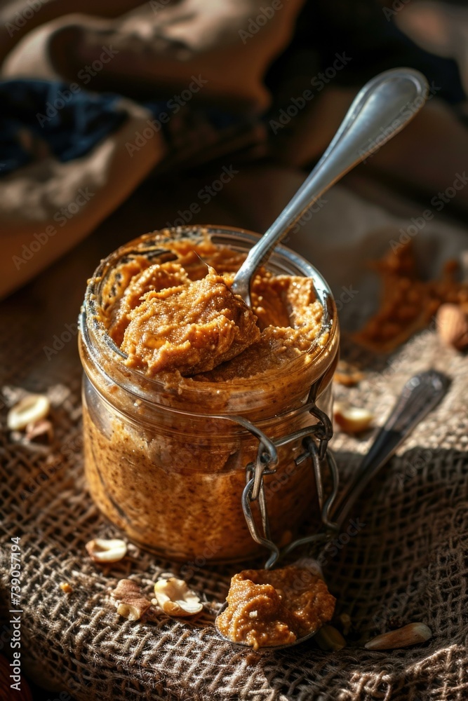 Pumpkin butter spread on a wooden table. Generative AI. Pumpkin butter spread on a wooden table. Generative AI.