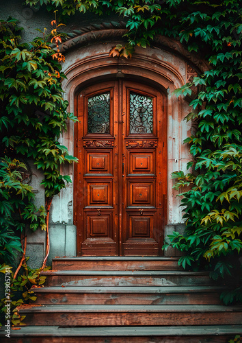Photo of a beautiful old wooden door in the city