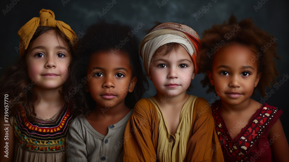 Different types of kid face diversity concept background