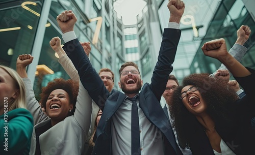 business professionals cheering for success