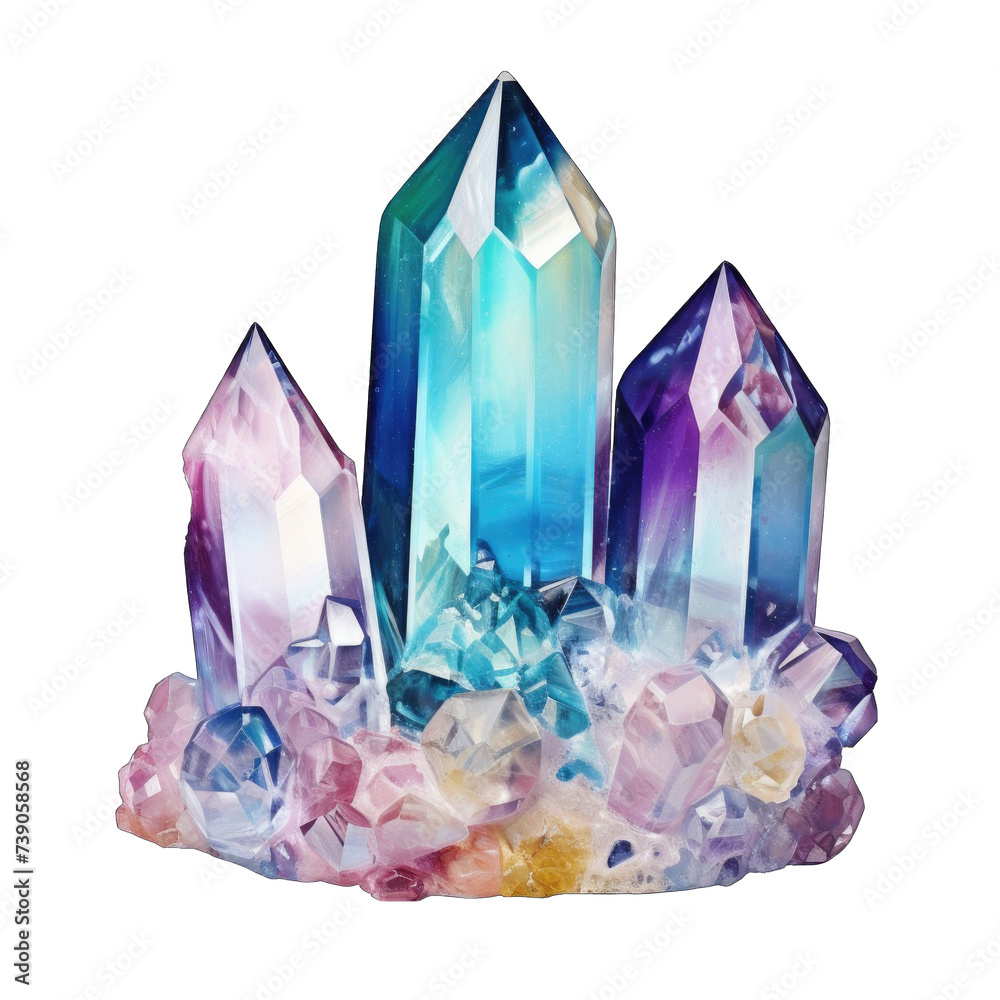 A cluster of colorful crystals, including red, blue, purple, and orange png / transparent A cluster of colorful crystals, including red, blue, purple, and orange png / transparent