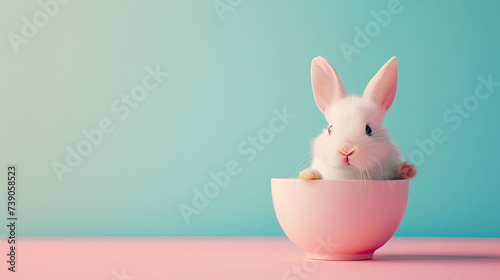 A cute easter bunny rabbit inside a small cup with copy space © Shawn