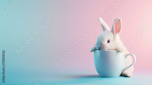 A cute easter bunny rabbit inside a small cup with copy space © Shawn