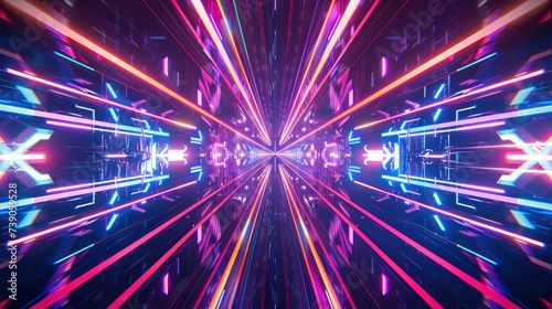 Neon Velocity, Abstract Symmetry Inspired by Trons Light Cycle Race Cinematics