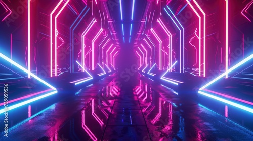 Neon Velocity, Abstract Symmetry Inspired by Trons Light Cycle Race Cinematics photo